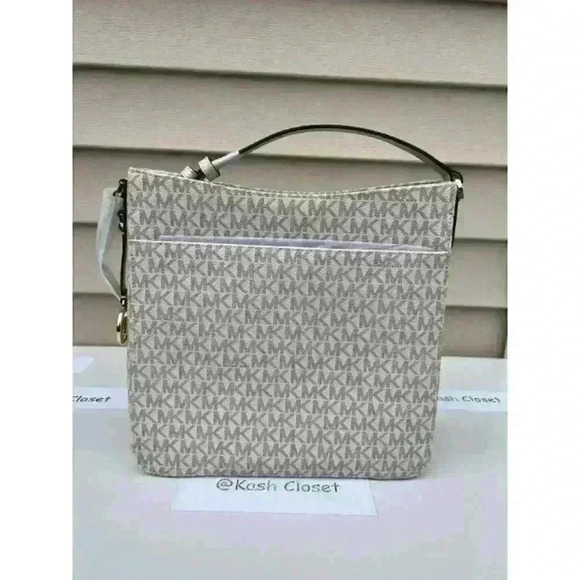 Michael Kors Crossbody Messenger Bag MK Signature Large JetSet Xbody Light Cream - Picture 4 of 10